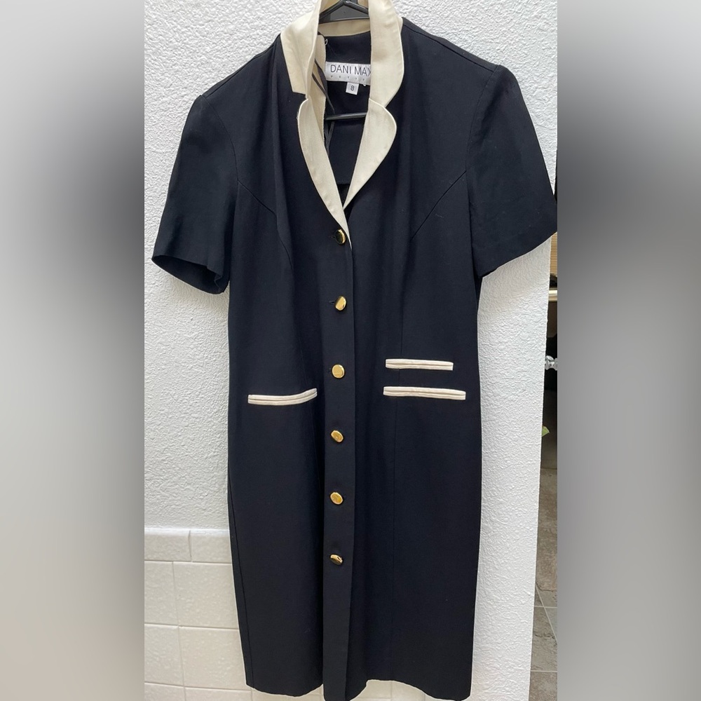 Vintage Dress with Gold Buttons and White Trim